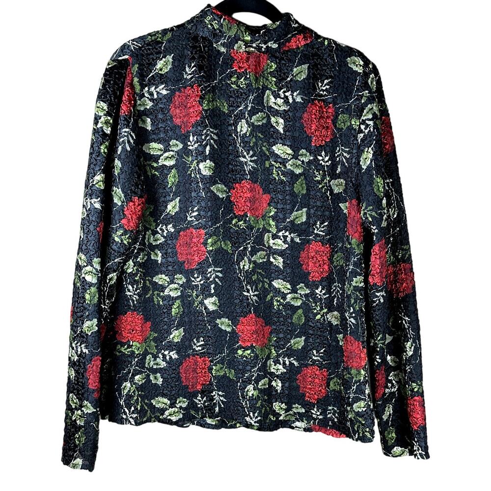 Vintage Coldwater Creek Women Size Large Button Down Rose Crinkle Beaded Top - Picture 3 of 8